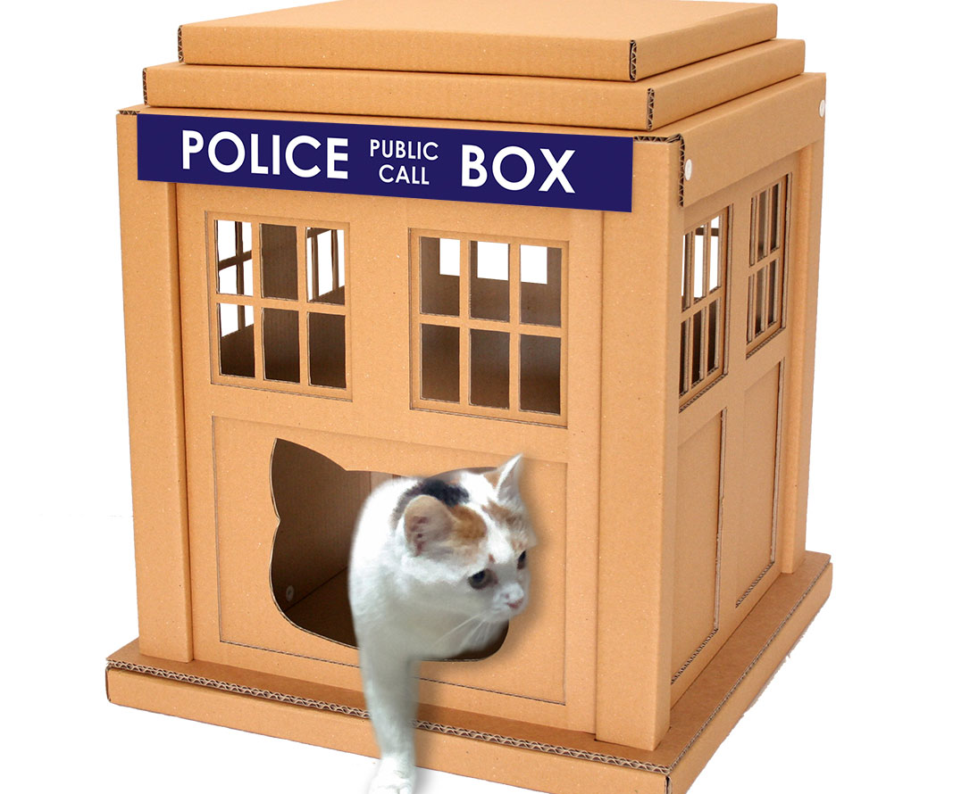 Cardboard TARDIS Cat House