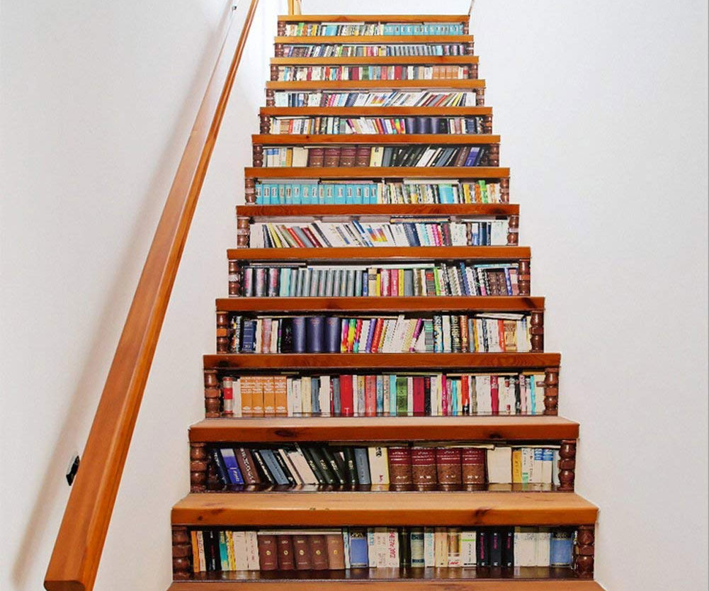 Diy 3d Bookshelf Stair Decals 1