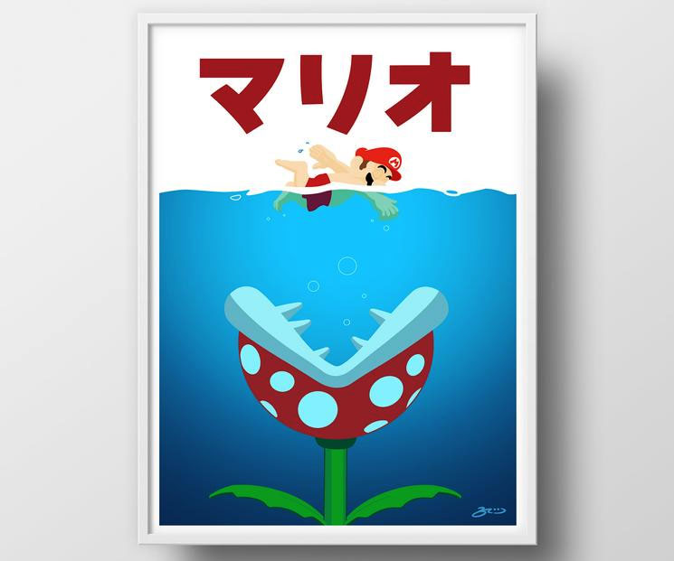 Mario Jaws Parody Poster