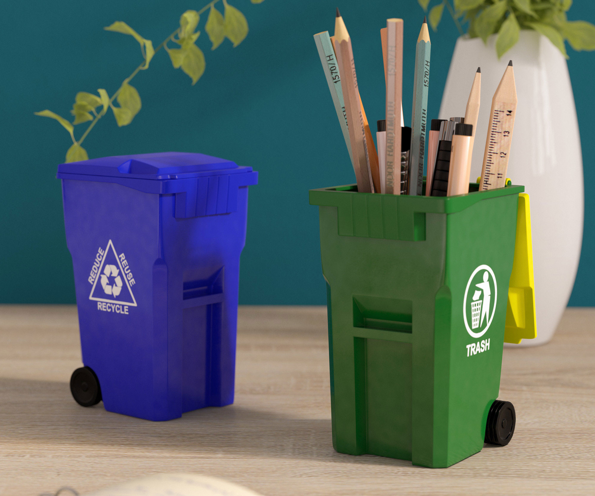 Mini Trash & Recycle Bin Pencil Holders