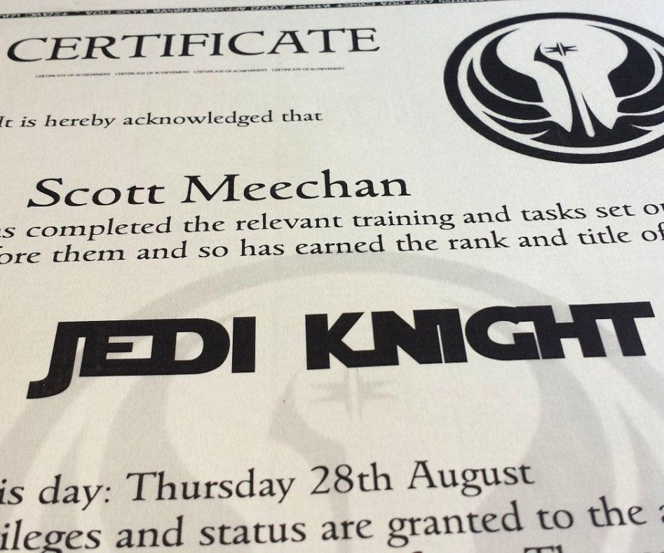 Personalized Jedi Knight Certificate 1
