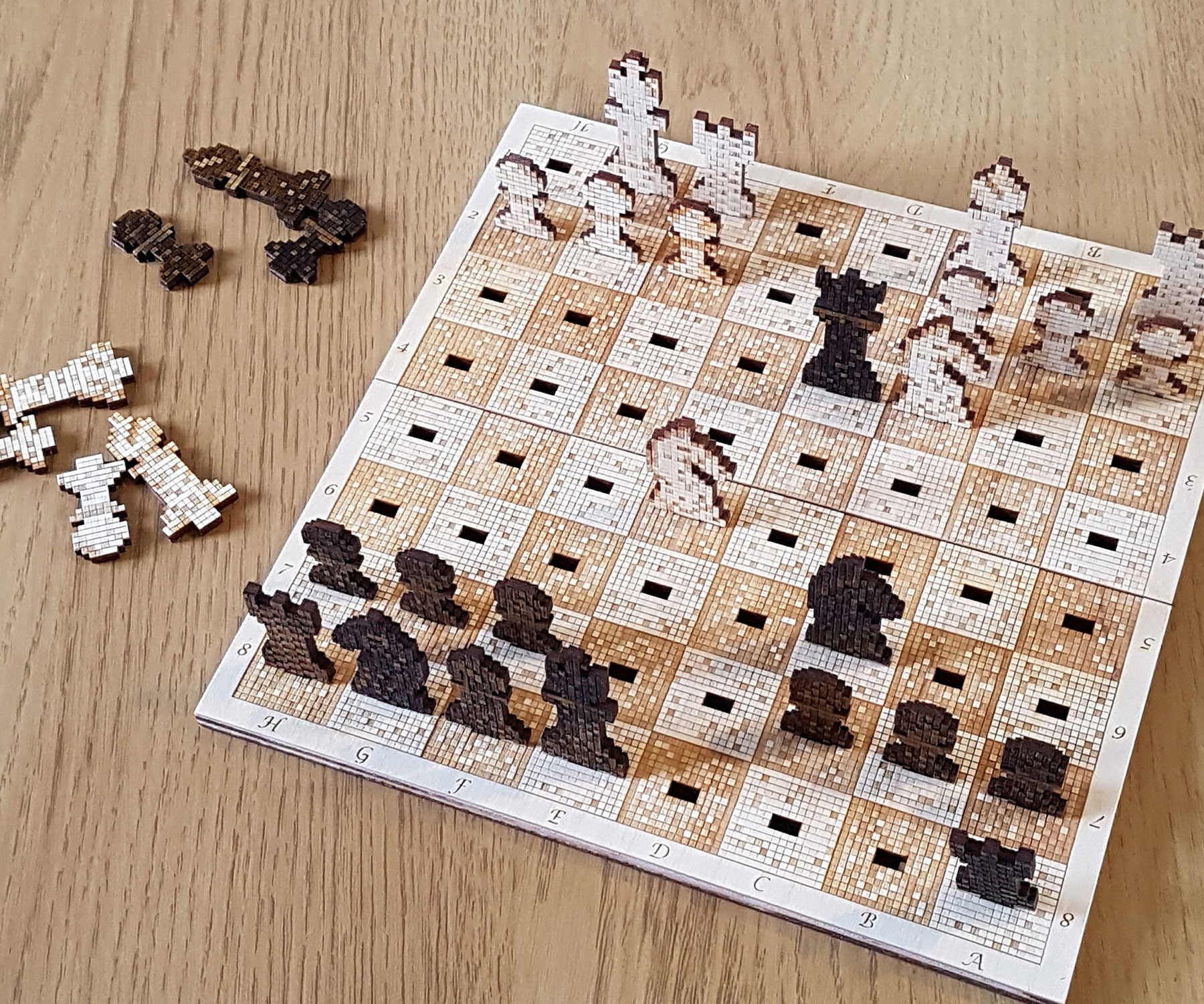 Pixelated Wooden Travel Chess Set 1