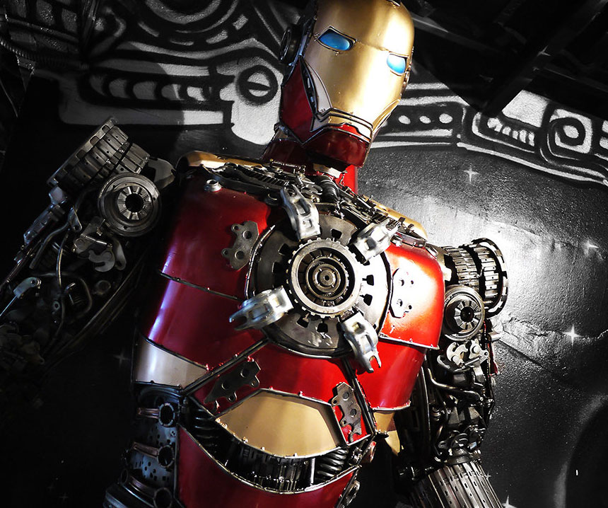 Recycled Metal Iron Man Sculpture
