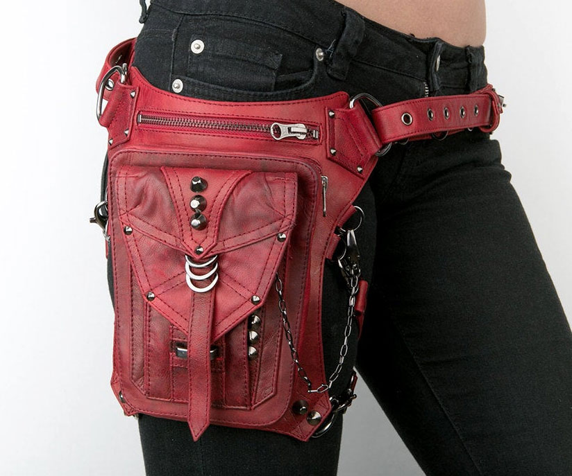 Red Leather Waist Holster & Hip Bag