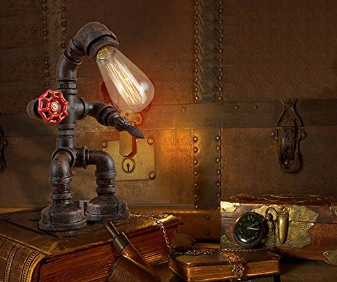 Rust Iron Robot Plumbing Pipe Desk Lamp