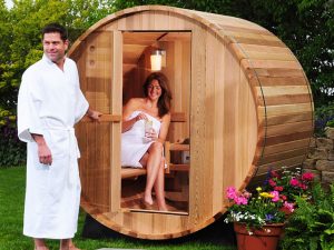 Two Person Canopy Barrel Sauna | Million Dollar Gift Ideas